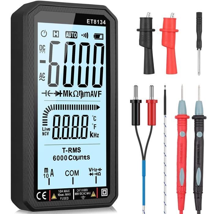 Multimètre Numérique Automatique BINTA 6000 Points - Mesure Tension AC/DC, Capacité, Résistance, NCV, HFE - Pour Bricolage Et Professionnel