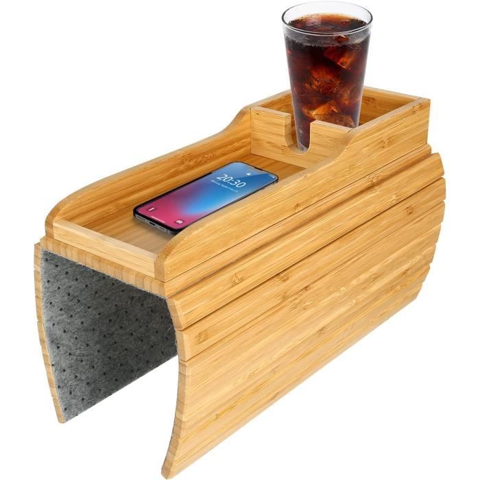 Plateau Réglable Pour Canapé - 26,5x38,5 Cm - En Bois Naturel Avec Pieds Métal - Idéal Pour Télé, Boissons Et Collations