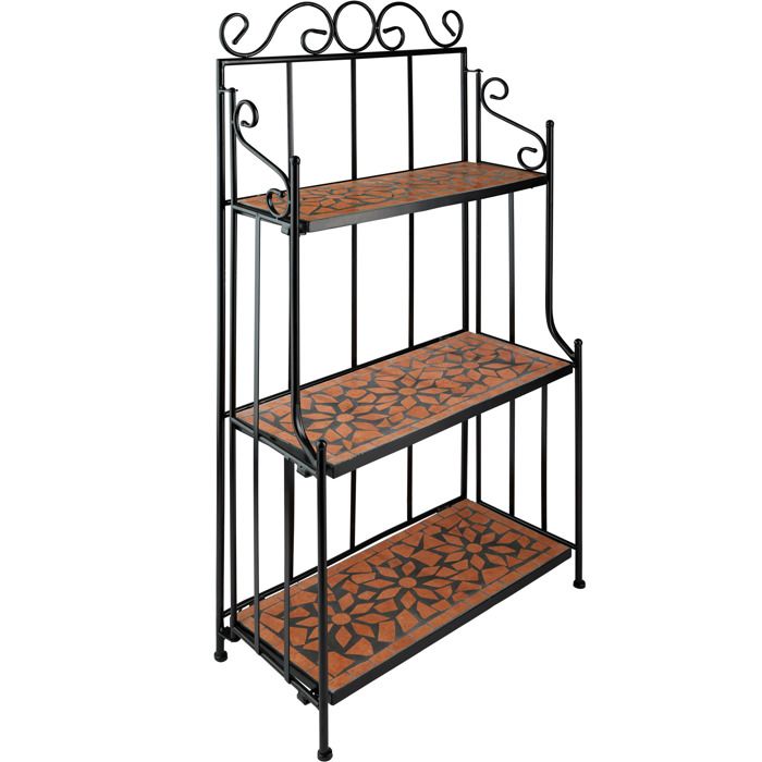 Présentoir pour plantes - TECTAKE - Étagère pour plantes mosaïque en acier à 3 niveaux - Marron terracotta