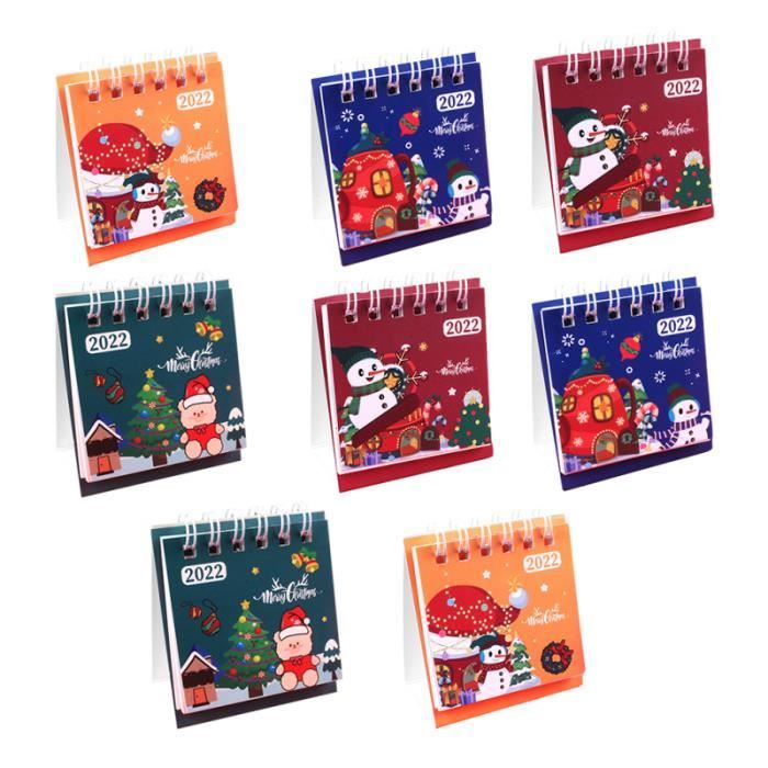 8Pcs 2022 Calendrier de Bureau Modèle de Noël Métallissement Mensuel