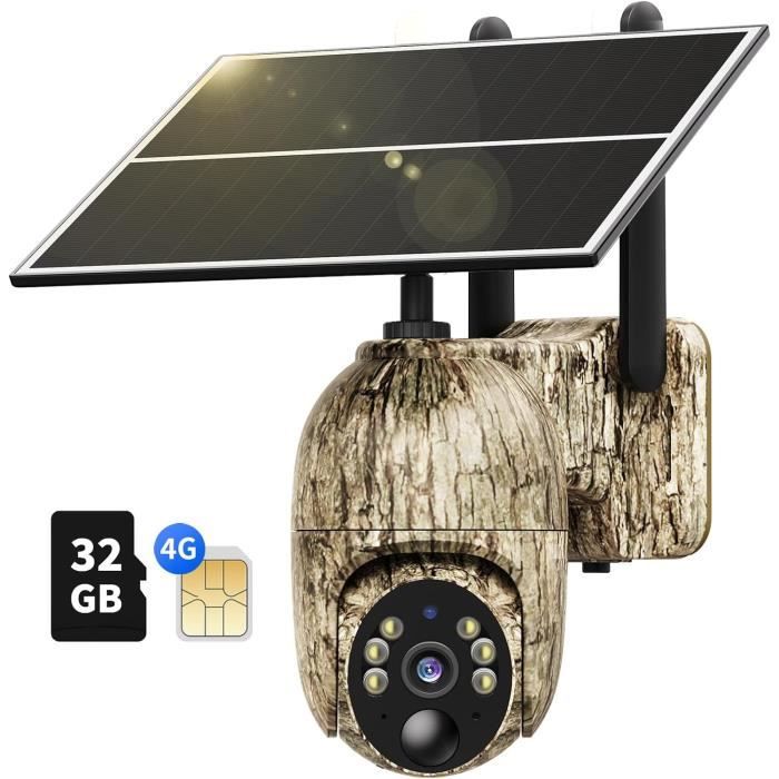 3G-4G Lte Caméra Surveillance Solaire Avec Carte Sim Et Carte Sd 64G, 4Mp Caméra Surveillance