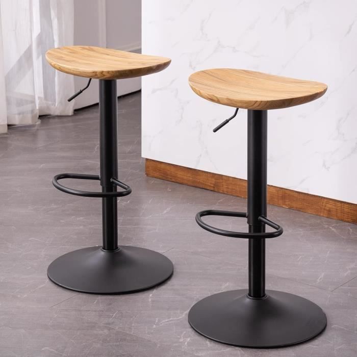 Tabouret Rond Tabouret De Bar En Bois Rond Lot De 2 Chaise Haute Cuisine Réglable En ...