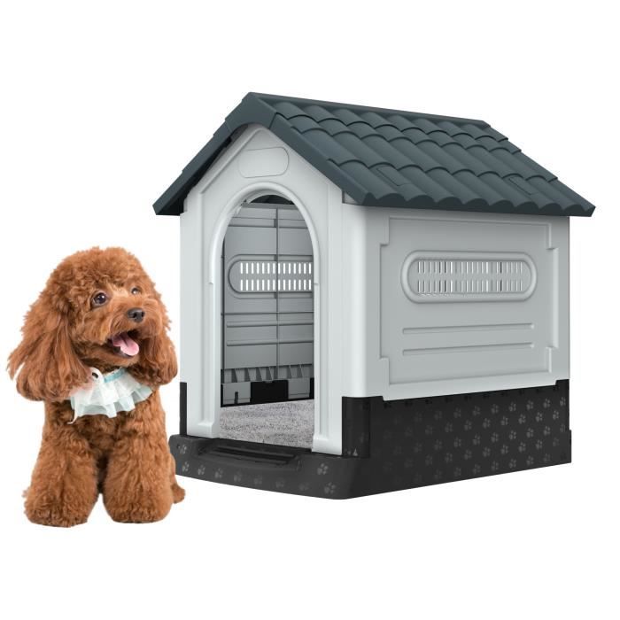 Meilleurs prix pour UISEBRT Niche pour Chien 56.5x65x67cm PP Maisons d'animaux avec Imperméable Toit & Ventilé-Bouche d’Aération & Plancher Surélever