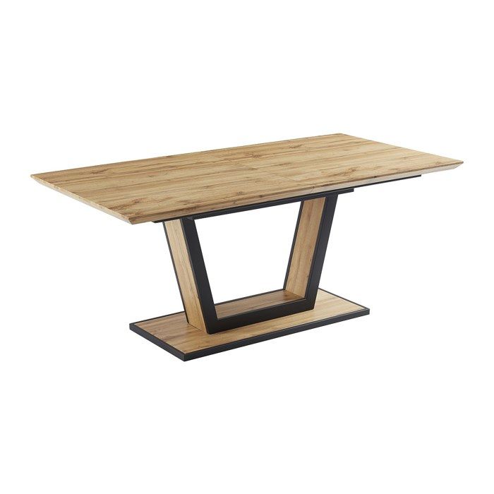 Table à manger extensible 6 à 10 personnes en MDF et métal - Naturel et noir - VITENO