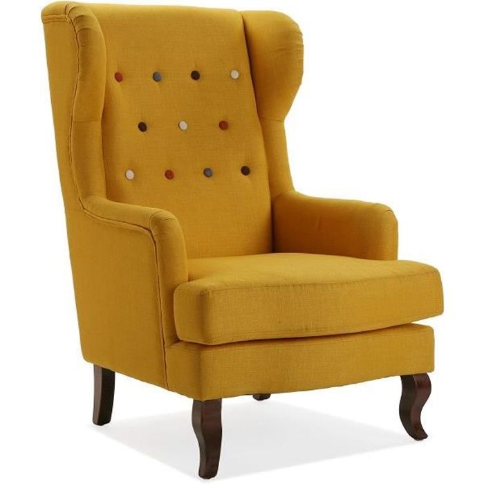 fauteuil pour salon botones - jaune - versa - 103 x 62 x 68 cm - canapé confortable en coton et bois