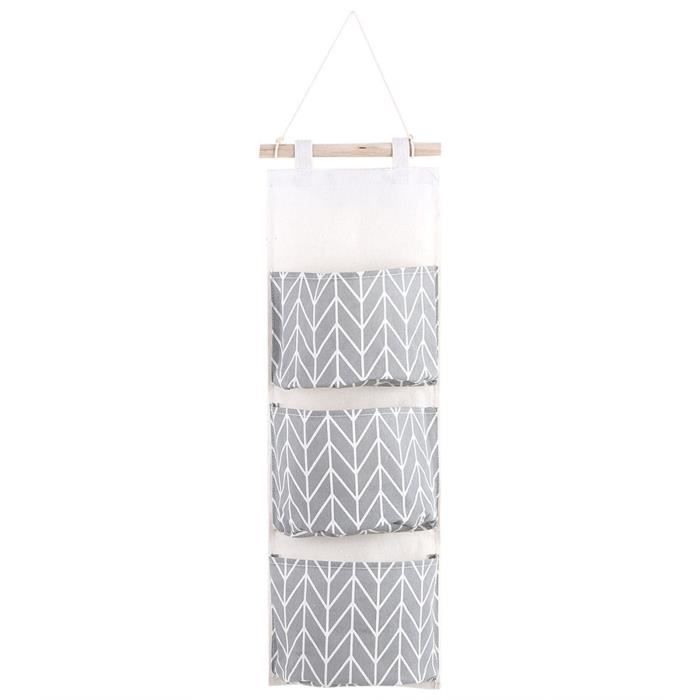 Pochette Murale Sac De Rangement Suspendu En Coton Et Lin, 3 Poches, Multicouches, à La Rangement Mural Chambre