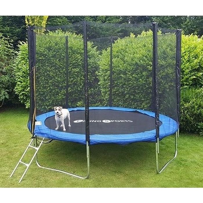 Trampoline - bleu - 252 cm - avec filet et échelle - jusqu'à 80 KG