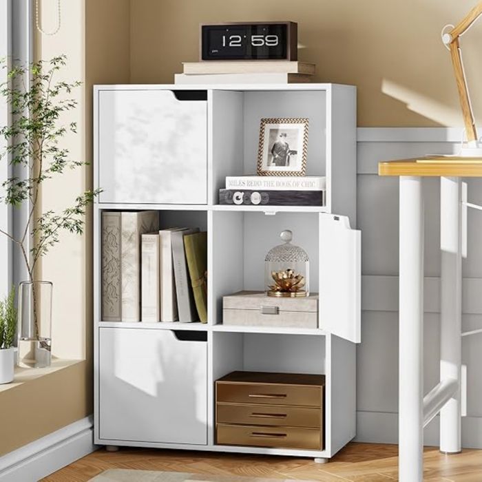 Bibliothèque Armoire WOLTU avec 3 Portes 6 Compartiments en MDF Blanc Bibliothèque Armoire WOLTU avec 3 Portes 6 Compartiments en MDF Blanc