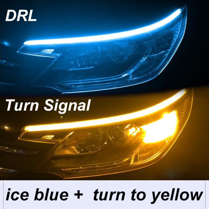 phares - feux,Ice Blue To Yellow-45cm--Feux de jour LED DRL pour voiture, bande Flexible et étanche, feux de voiture blancs, clignot