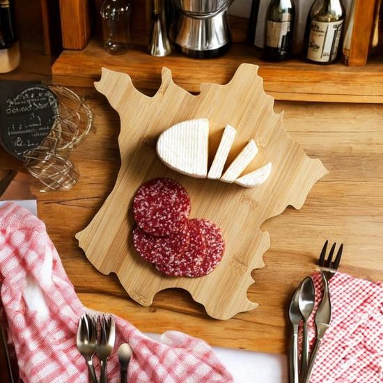 Plateau Fromage Forme Carte De France - Bois/bambou Pour Apéro Dinatoire | Décoration Table Et Service 30x31.5cm