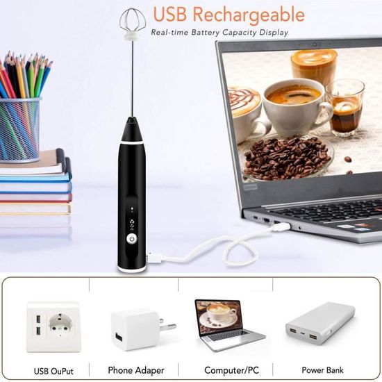 Mousseur à lait électrique Fouet émulsionneur à Lait USB Mousseurs à lait à  main Rechargeable par USB pour Café Latte Cappuccino