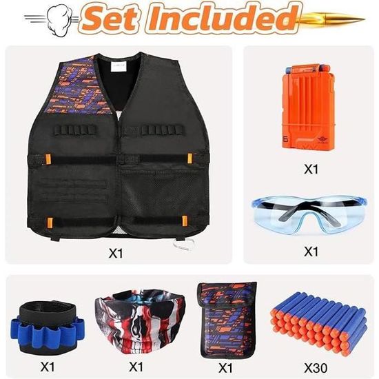 Ensemble Veste Tactique Camouflage Enfant + 40 Fléchettes + Accessoires - Série N-Strike Elite
