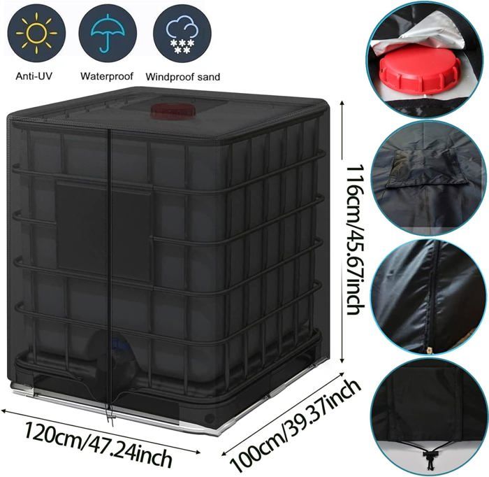 Housse De Protection Pour Cuve IBC 1000L - Tissu Oxford 420D étanche Et Anti-UV - Avec Fermeture éclair