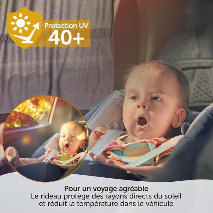2 Pare-soleil Voiture Bébé 44x36cm - Nylon Noir - Ventouses - Protection UV Pour Vitres Latérales - Pour SUV, Berline