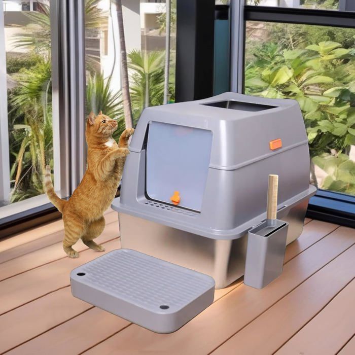 Bac A Liti re Pour Chat En Acier Inoxydable Maison De Toilette XXL bac-a-liti-re-pour-chat-en-acier-inoxydable-maison-de-toilette-xxl
