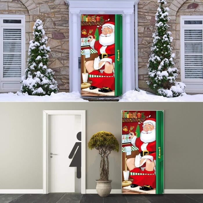 Autocollant WC Noël Père Noël - 25x29 Cm - Imperméable Autocollant - Déco Salle De Bain Festive