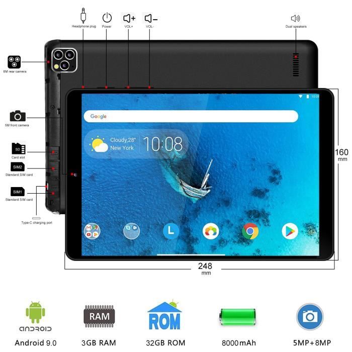 4G LTE Tablette Tactile 10.1" - Android 9.01