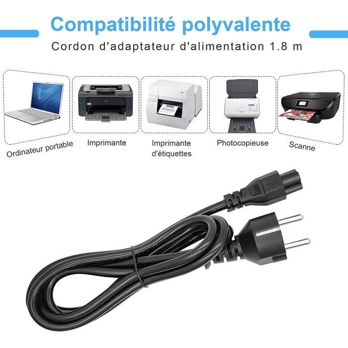 Câble D'alimentation Tripolaire – Connecteur C5 (trèfle) – Fiche Italienne 3 Pôles – Longueur 1,5 M – 10A 220V