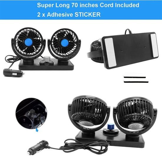Ventilateur Voiture Double Tête Rotatif 360° - USB 2 Vitesses, Silencieux Pour Bébé Et Animaux