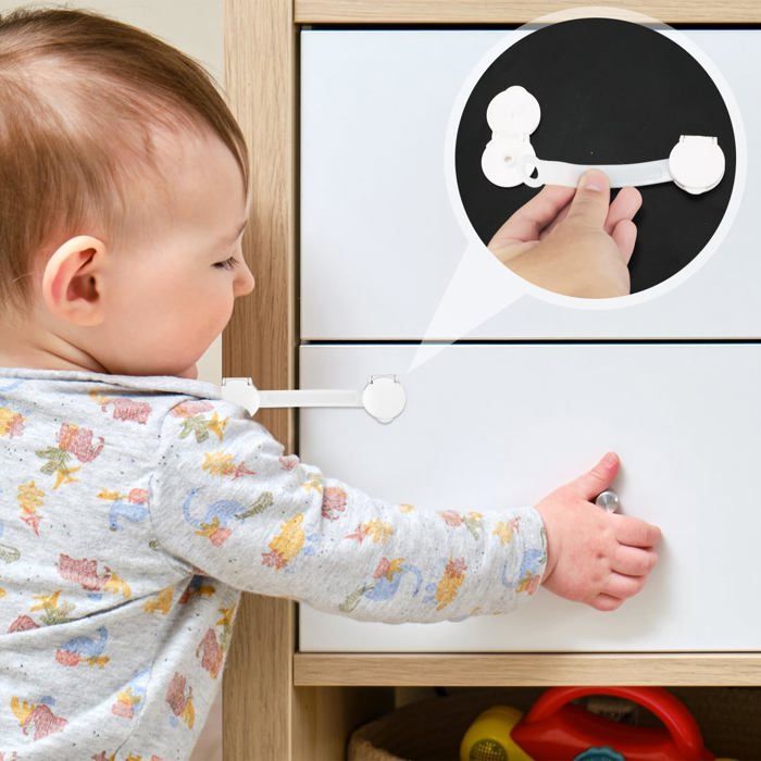 4 Bloque Porte Bébé Adhésif Fort - Sécurité Placard Et Tiroirs - Sans Perçage - ABS Safe - Pour Portes Et Armoires