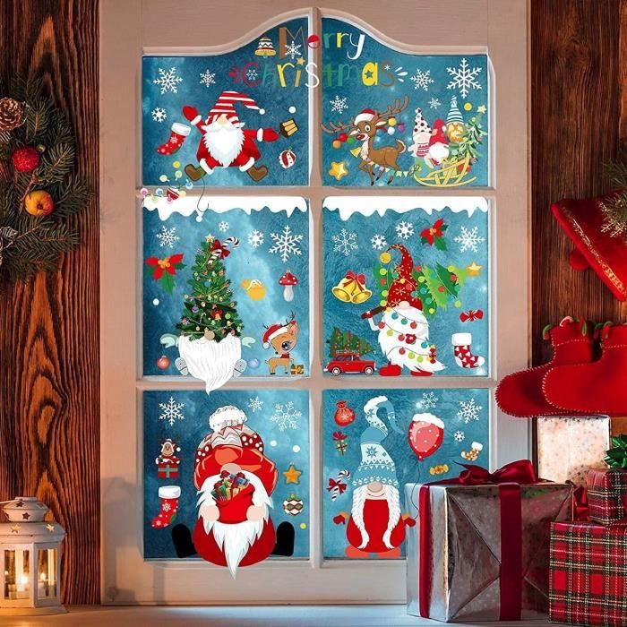 Stickers De Noël électrostatiques Réutilisables Pour Fenêtre - Lot De 10 Feuilles PVC Avec Père Noël, Flocons, Sapins - 20x30 Cm