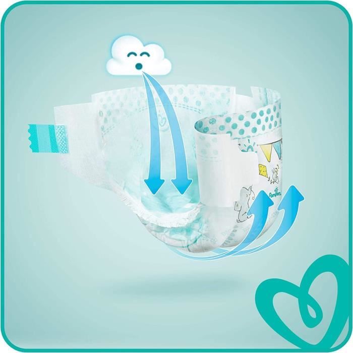 Couches Bébé Sèches Couches Pampers Baby-Dry Taille 3 - 104 Couches - Protection 12h - 6-10 Kg Couches Taille 3