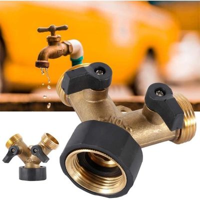 Répartiteur D'Eau 2 Voies 3/4" En Laiton - Robinet Y Avec Interrupteurs Indépendants Pour Machine à Laver Et Jardin