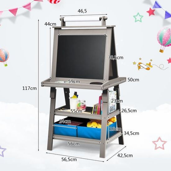 Tableau Chevalet 3 en 1 Enfant avec Tabouret - Ciel & terre Commerce