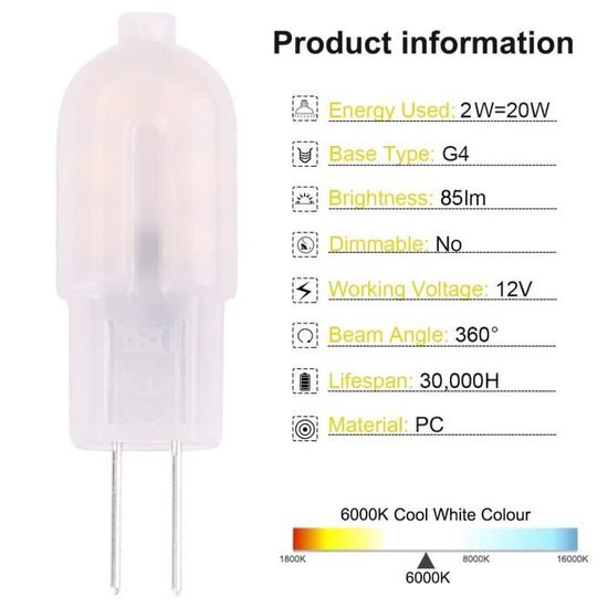 G4 LED Maïs Transparent Ampoule 2W = 20W 12V Dimmable Chaud Cool Blanc Halogène