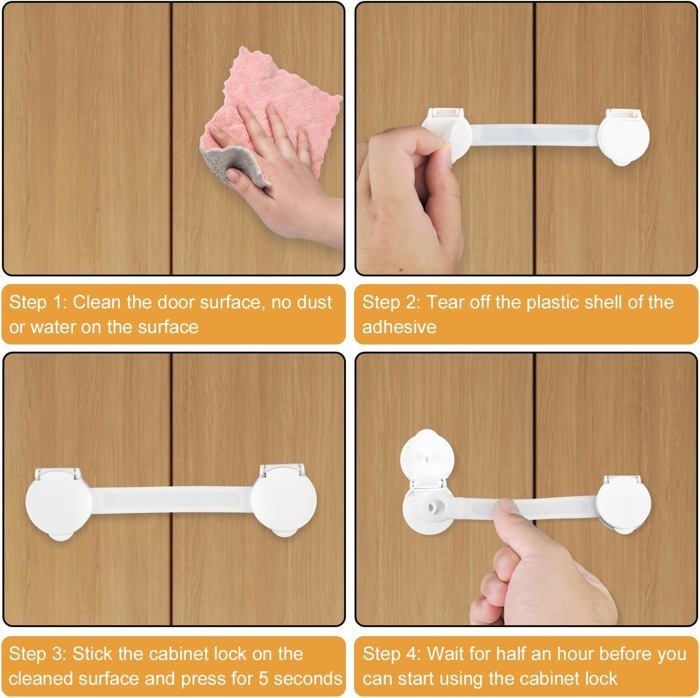 Lot De 4 Bloque Porte Bébé Frogetu - Sécurité Placard Adhésif Fort - Sans Perçage