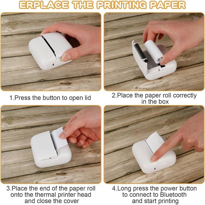 IGRARK Mini imprimante de poche, imprimante thermique portable avec 13 rouleaux de papier d'impression compatible avec Android et iOS, imprimantes sans encre Bluetooth pour impression de photos, notes