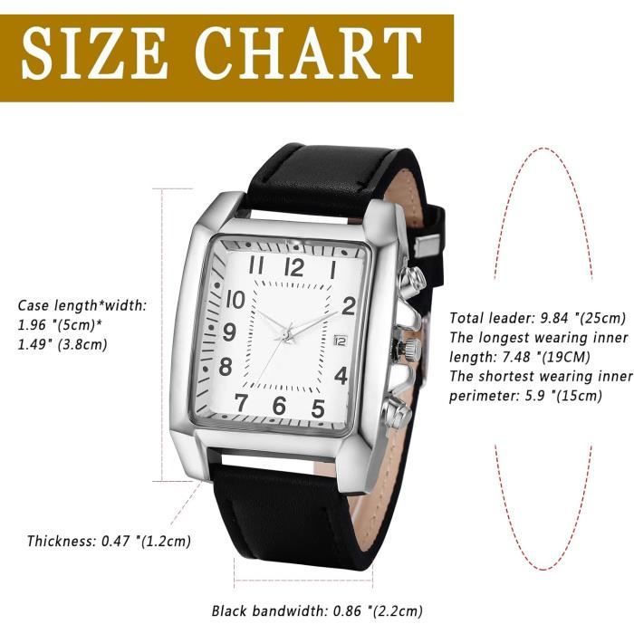 Montre Homme En Cuir Montre Homme Rectangulaire A Bracelet Analogique Quartz 1Atm Etanche Montre Vintage Simple Avec Calendri u1629 Noir Achat vente montre Homme Cuir Cdiscount