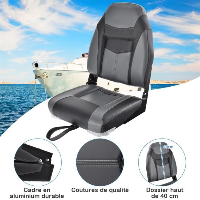 Siège de bateau pliable ergonomique avec coussin étanche Bleu et blanc