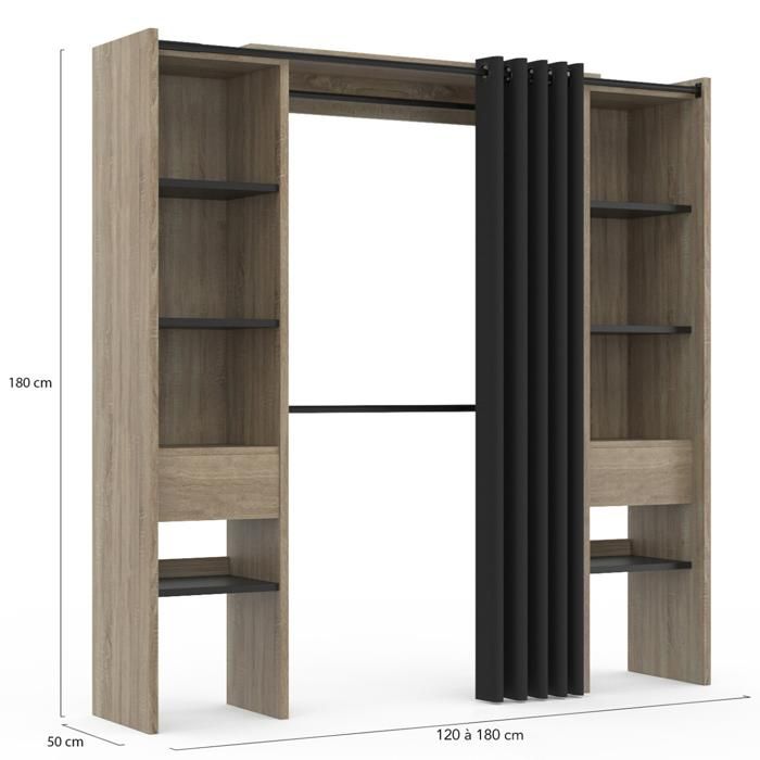 Dressing Extensible Double Meryl 120/180 X 50 X 180 Cm Hêtre Avec Dressing Extensible Double Meryl 120/180 X 50 X 180 Cm Hêtre Avec