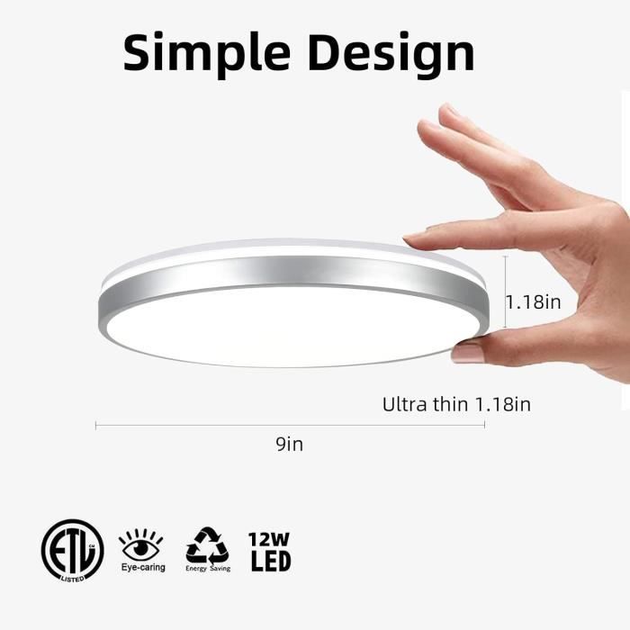 Plafonnier LED Dimmable Avec Télécommande, 24W Plafonnier Salon, IP54