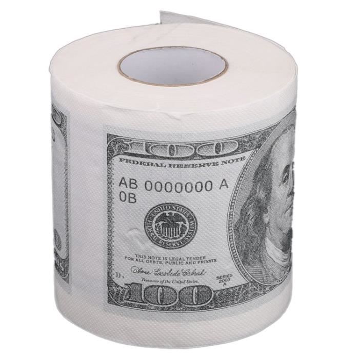 Papier WC toilette PQ imprimé 100 dollars - Totalcadeau