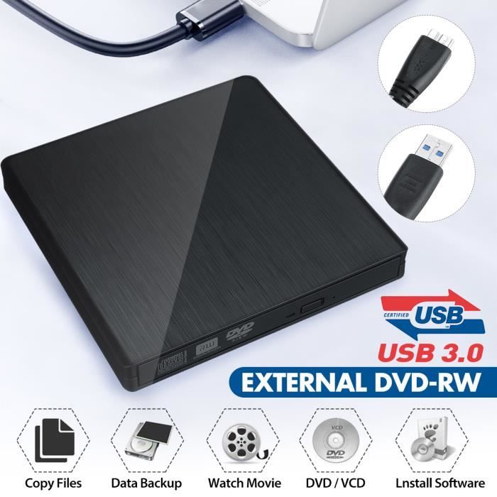 Graveur Lecteur CD/DVD Externe USB 3.0 Graveur DVD Externe CD Enregistreur  RW/ROM Mince ROM Transmission Rapide Câble USB Intégrée - Cdiscount  Informatique