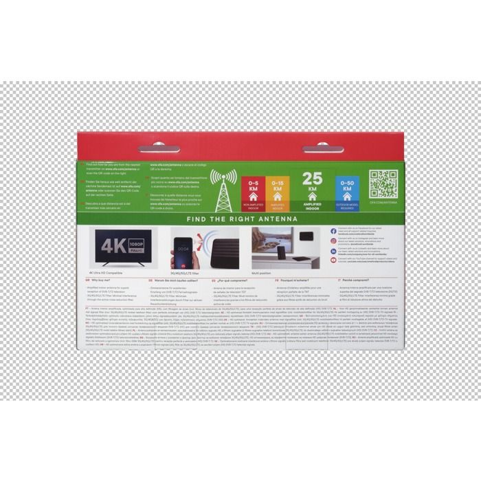 One For All Antenne Intérieure Amplifiée 3G/4G/5G Ultra 4K HD TV - SV9436-5G Réception 25km
