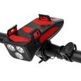 LIXADA - Multifonction 4 en 1 vélo lumière 400 lumens - Rouge - Support de téléphone - Klaxon - Batterie 2000mAh-0