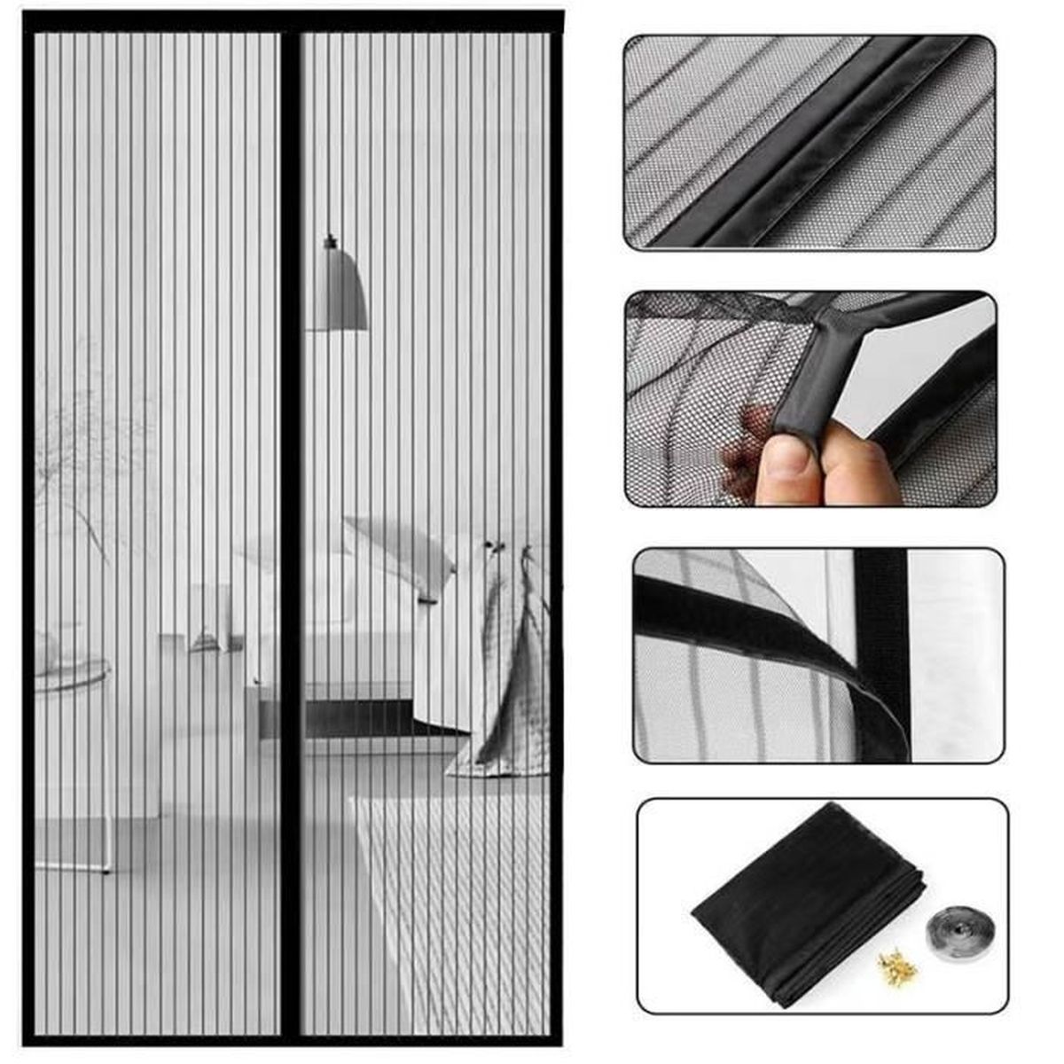 Moustiquaire Magnétique Pour Porte 120x210 Cm - Fermeture Automatique Blanche - Marque Apalus