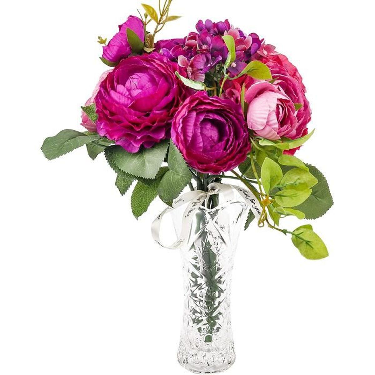 Fleurs Artificielles Renoncule avec Vase en Verre - Bouquet Fleurs  Violettes pour Arrangements Floraux, Mariage, Décorations - Cdiscount Maison