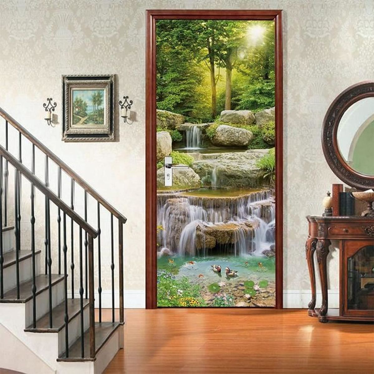 Sticker Porte 3D Simulation Bois Noir - 95x215cm | Autocollant Vinyle Pour Porte Ou Mur