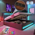 STILLCOOL Lit coffre 160x200cm Lit double Lit adulte Lit rembourré en lin avec éclairage LED Ports charge USB et sommier à lattes - gris