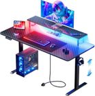HLONONE Bureau Gaming LED, Bureau Gamer avec Prise Intégrée & Port USB, 160 x 60 cm Table Gamer Ergonomique, Noir
