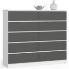 Commode AKORD K140 Blanche 138 cm 10 tiroirs façade Gris Graphite 138x40x121 cm