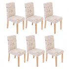 DÉCOSHOP26 Lot de 6 chaises de salle à manger en tissu crème imprime pieds clairs