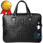 CONFOZEN Sacs à main - CONFO® - Cuir véritable - Motif crocodile - Bandoulière - Noir