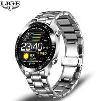 Montre connectée,LIGE montre intelligente hommes smartwatch LED écran tactile complet pour Android iOS - Type Steel strap silver
