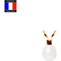 Compagnie Générale des Perles - Pendentif Bélière en V - Véritable Perle de Culture Poire 5-6 mm - Or Jaune 18 Carats - Bijou Femme