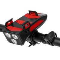 LIXADA - Multifonction 4 en 1 vélo lumière 400 lumens - Rouge - Support de téléphone - Klaxon - Batterie 2000mAh
